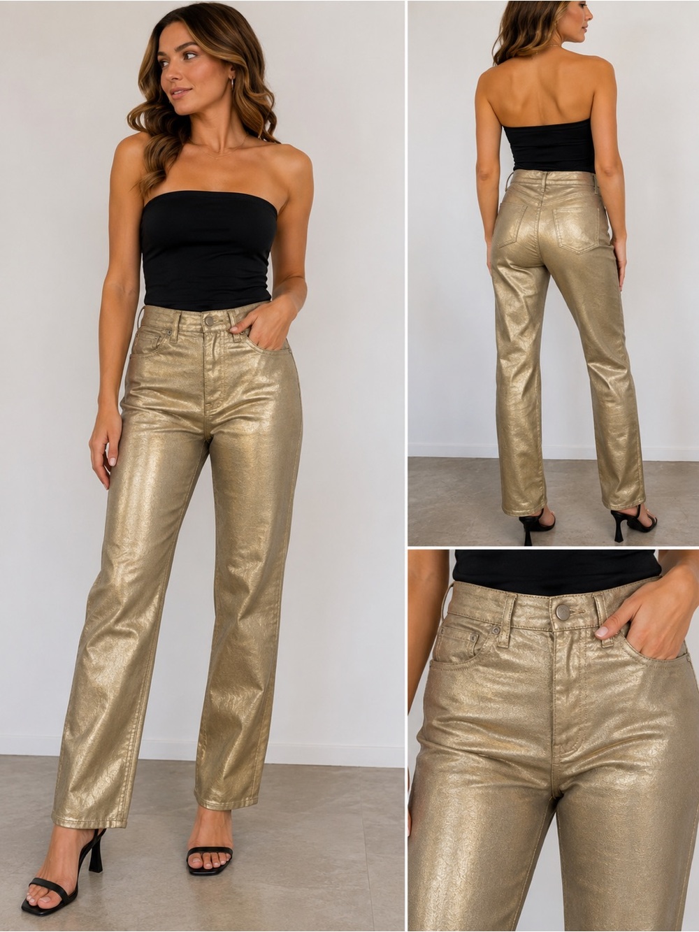 NWT Banana Republic Metallic Gold Straight High Rise Jeans Size 25 $100 MSRP